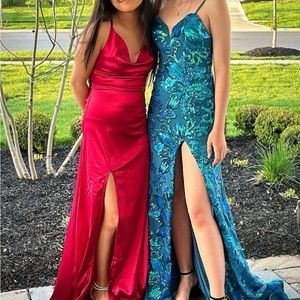 A dark ocean blue Jovani dress, originally $800